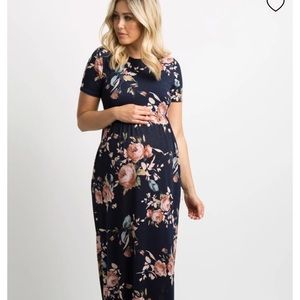 COPY - Navy blue floral Pink Blush maternity maxi dress